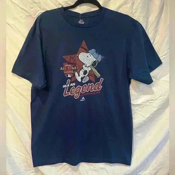 Peanuts Sports Majestic Triple Peak 2014 All Star Game Short Sleeved Shirt MLB L - Picture 2 of 6